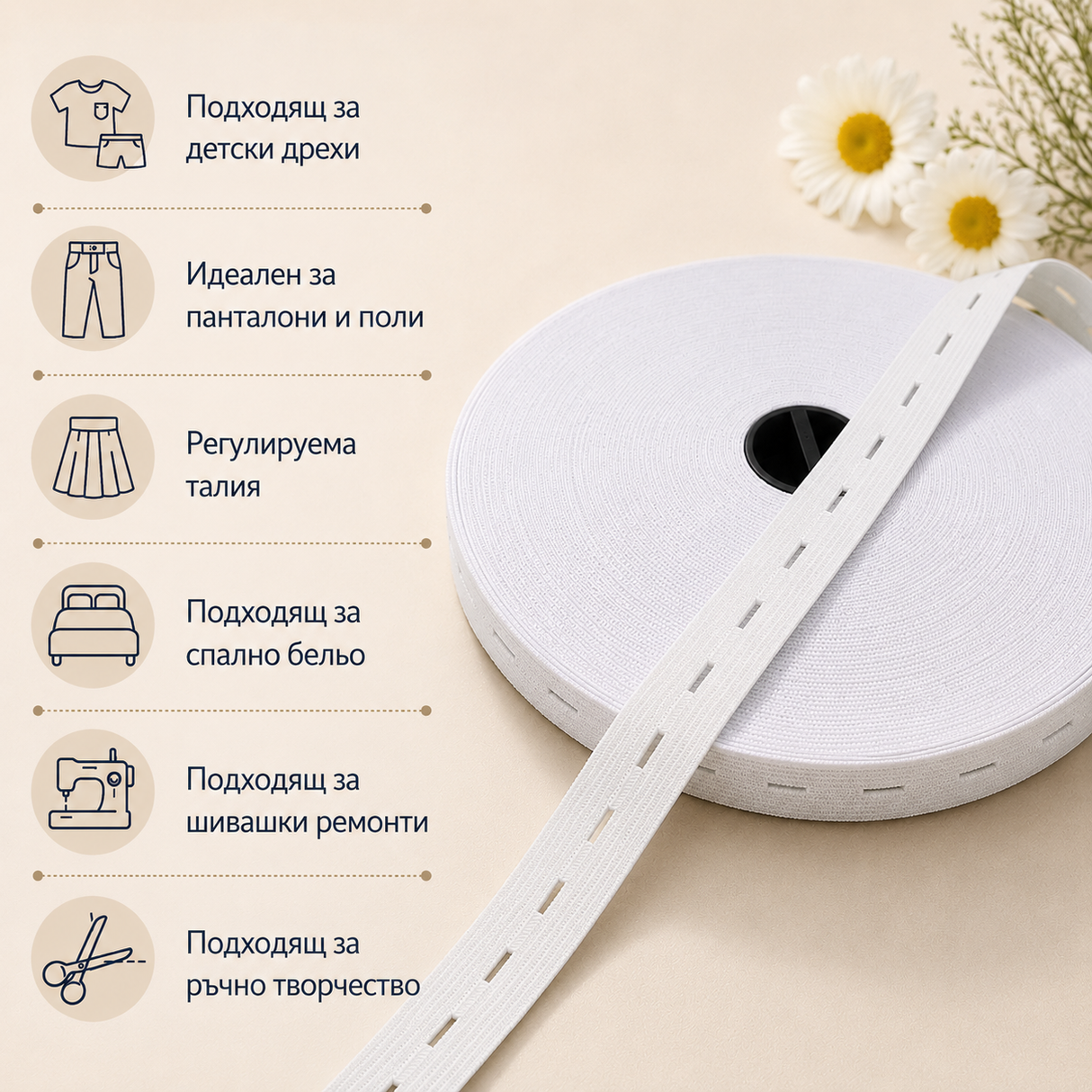 2 / 20 метра Ластик с илици /2см/ - бял  05448
