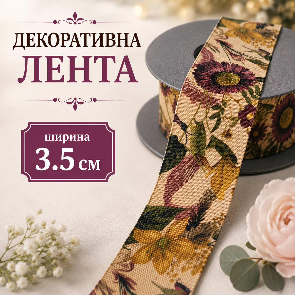 10 метра Декоративна флорална лента /3.5см/    05551