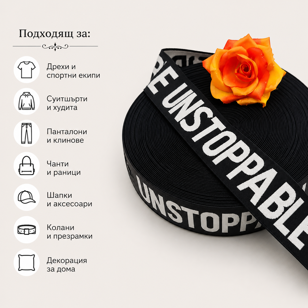 1 / 5 метра Декоративен ластик UNSTOPPABLE /5см/   05469