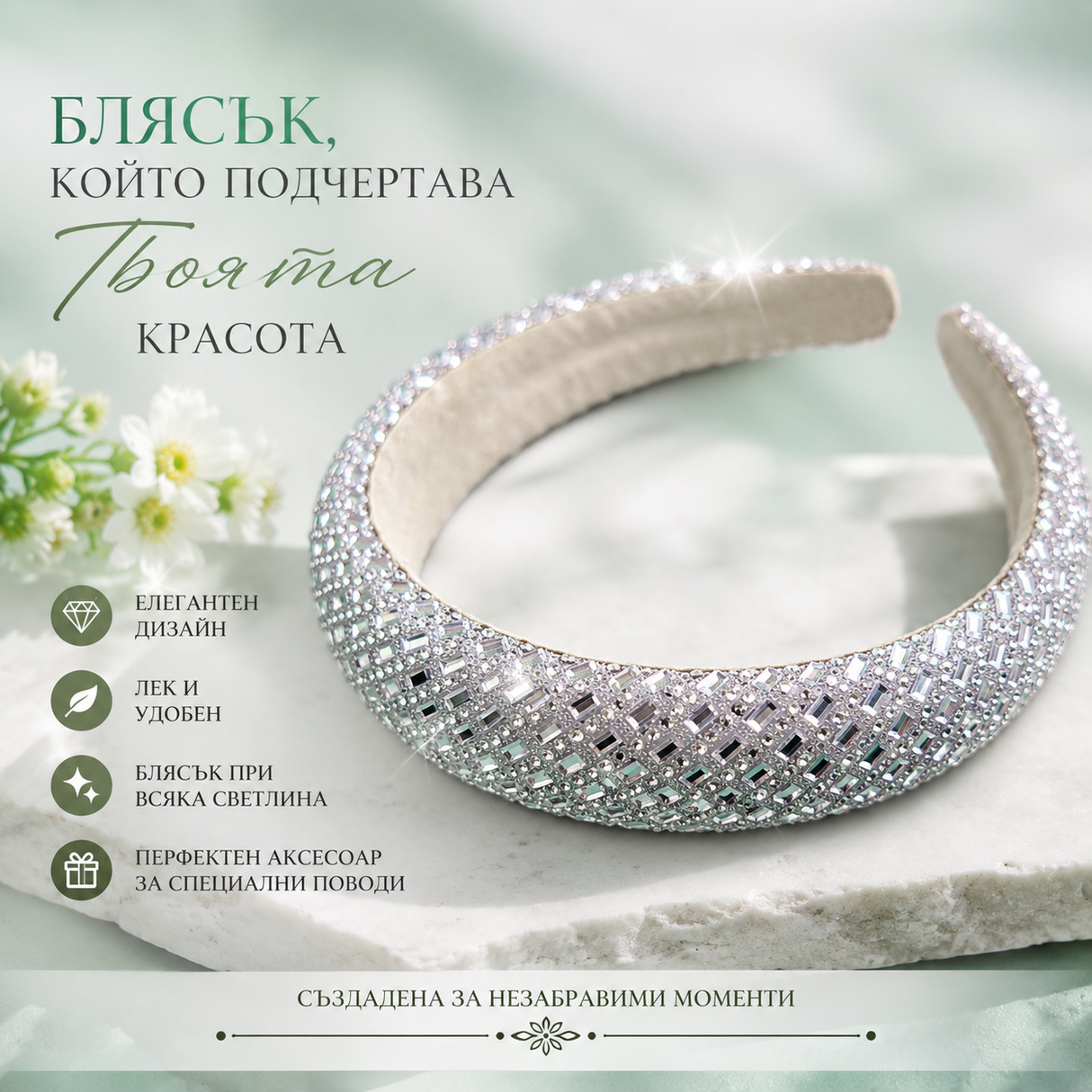 Диадема с камъни бяла  05470