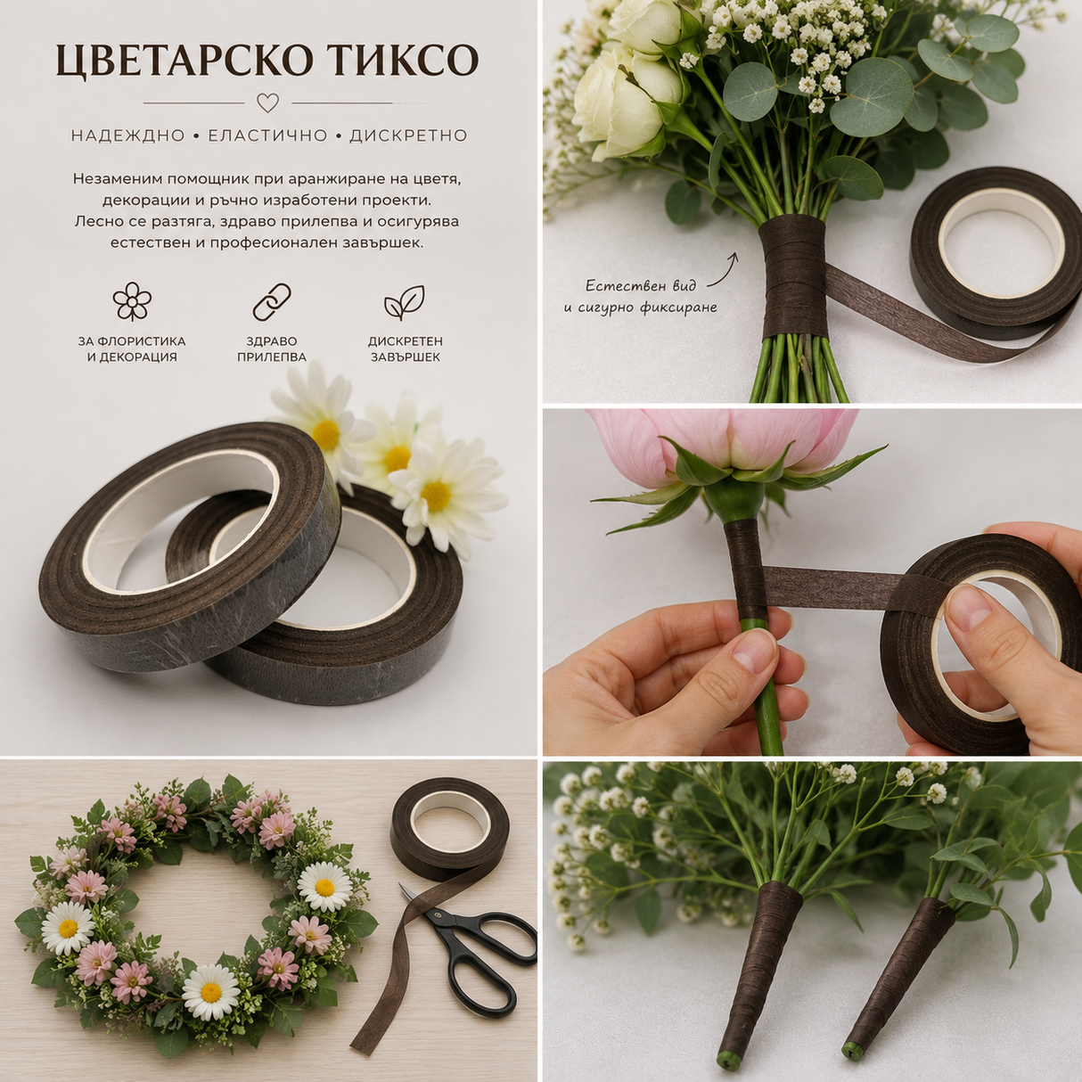 23 метра Цветарско тиксо / 12мм / - Кафяво  05329