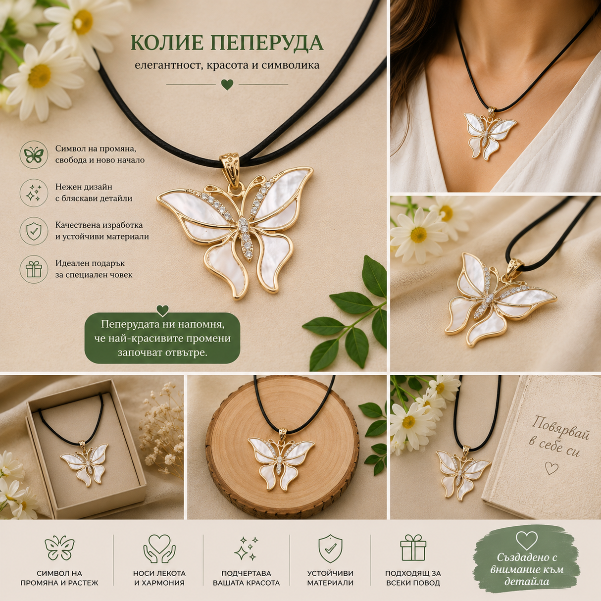 Колие Пеперуда със седефено покритие 05348
