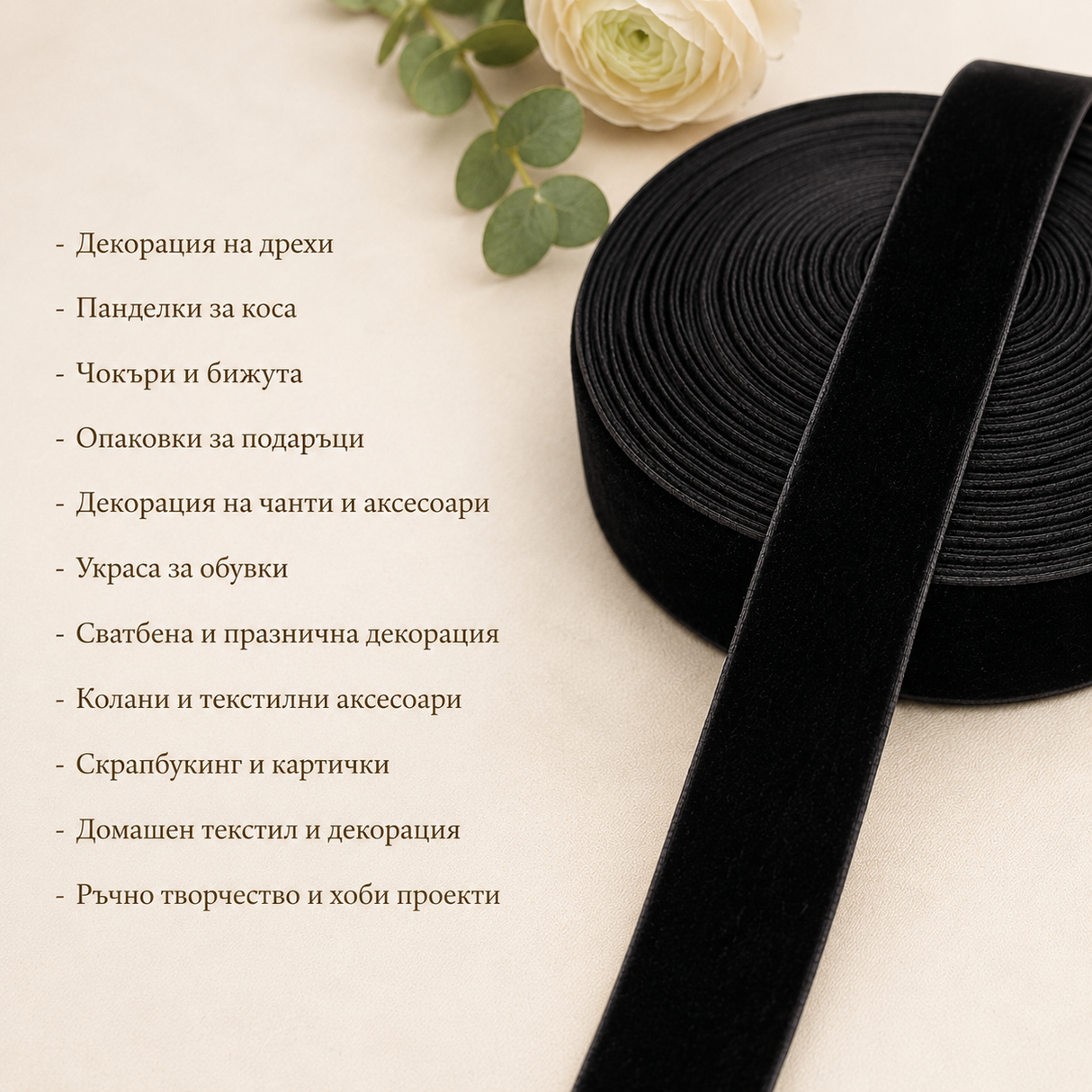 5 / 46 метра  Черна кадифена лента /2см/   03084