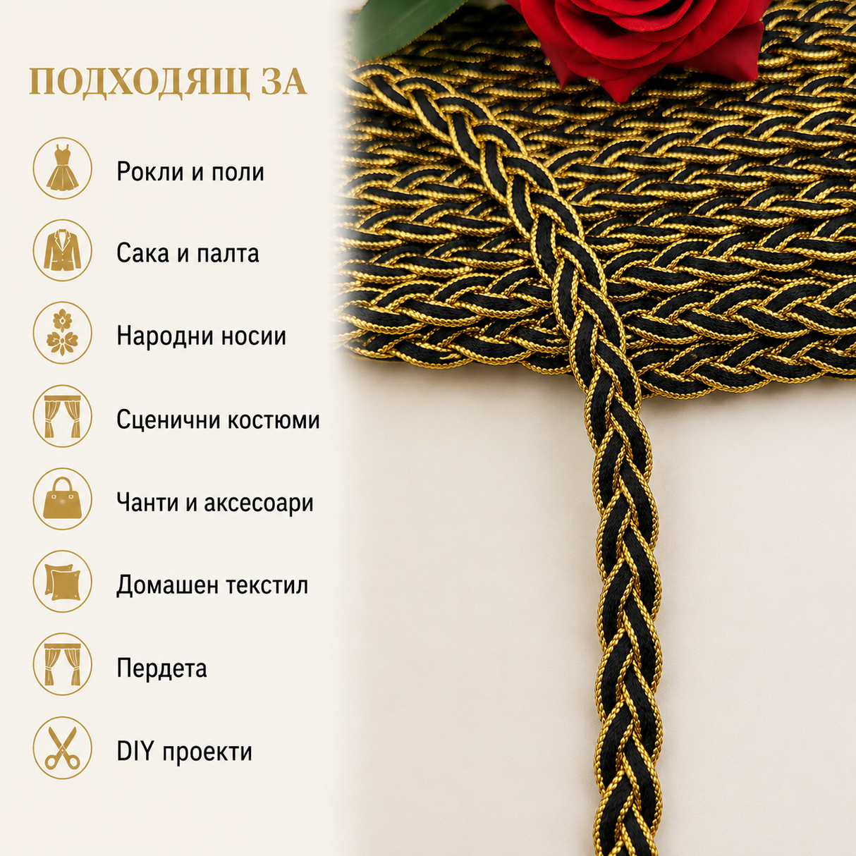 3 метра / 27 метра Ширит плитка / 12мм / - Златно с черно  05135
