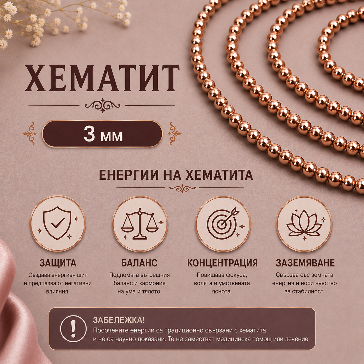 140 броя Хематит /3мм / - Розово златист       03321