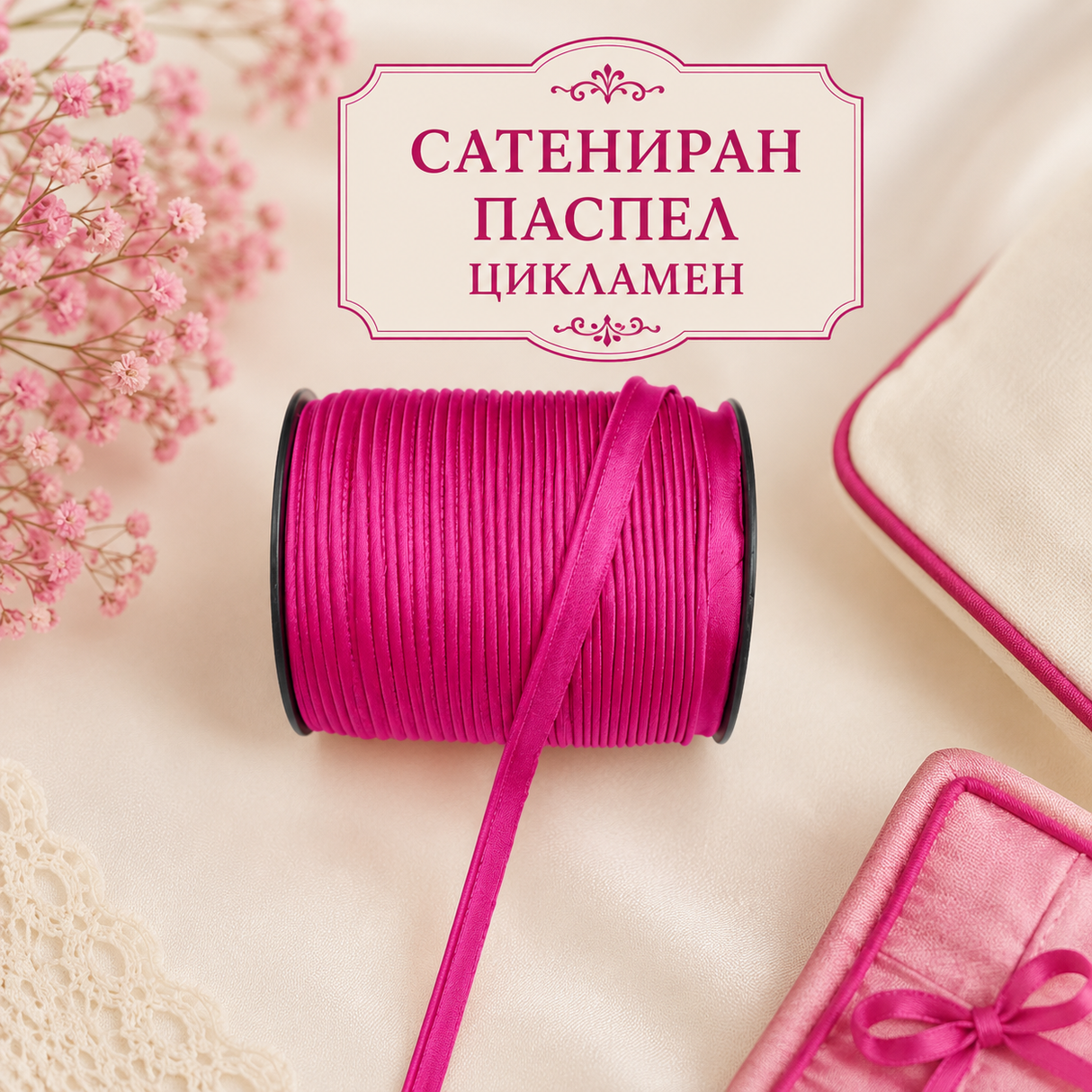 5 метра Сатениран паспел / 10 мм / -  Цикламен    02899