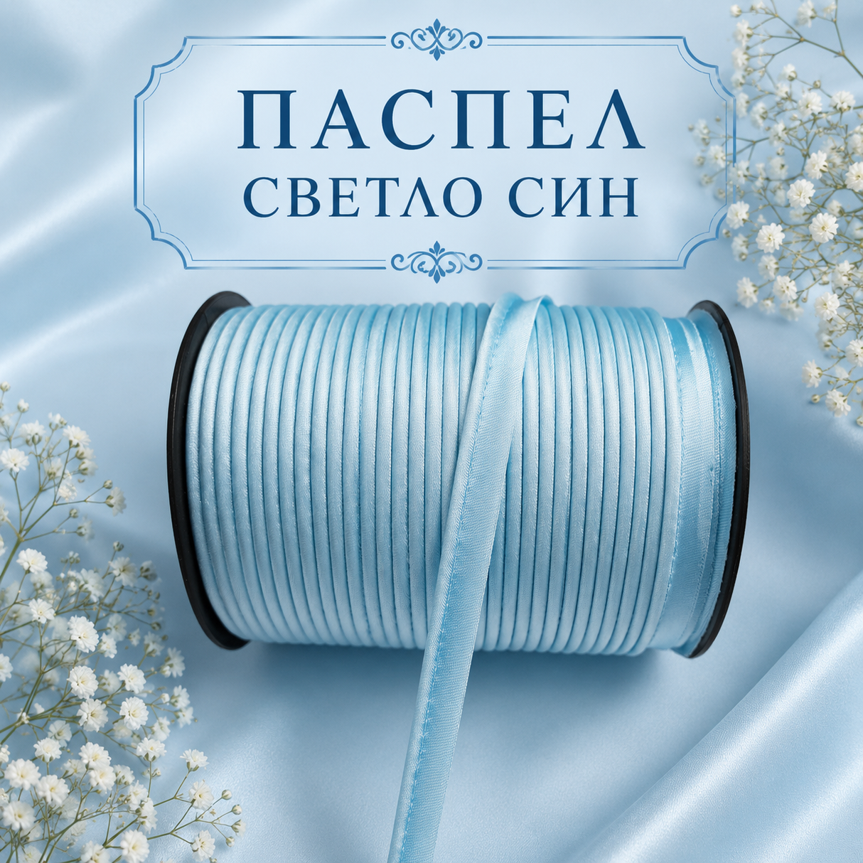 5 метра Сатениран паспел / 10 мм / -  Светло син    02892