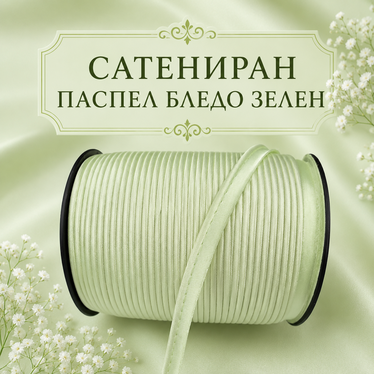 5 метра Сатениран паспел / 10 мм / - Бледо зелен    02897