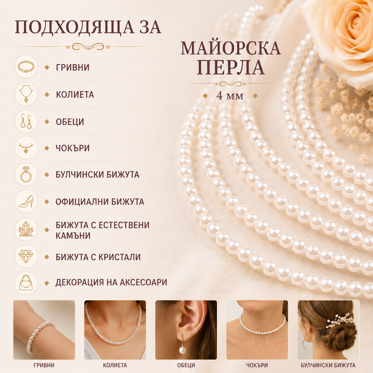 100 броя Майорска перла / 4 мм / - Бяла  03389