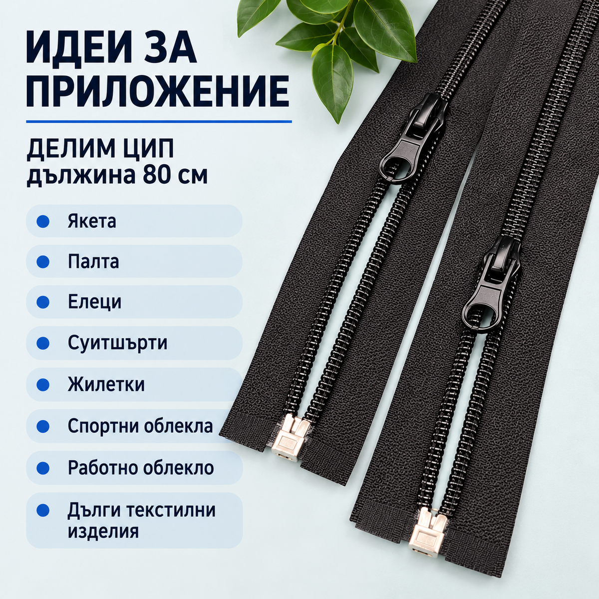 1 брой Делим цип Спирала / 80 см / - Черен         0764