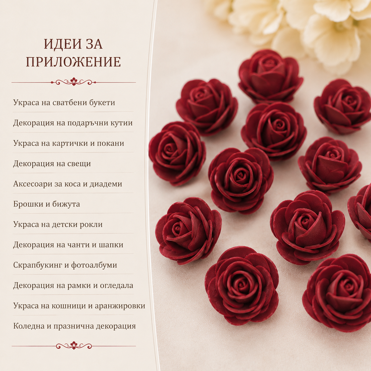 50 броя  Рози фоам  Бордо / 3 см /     02688