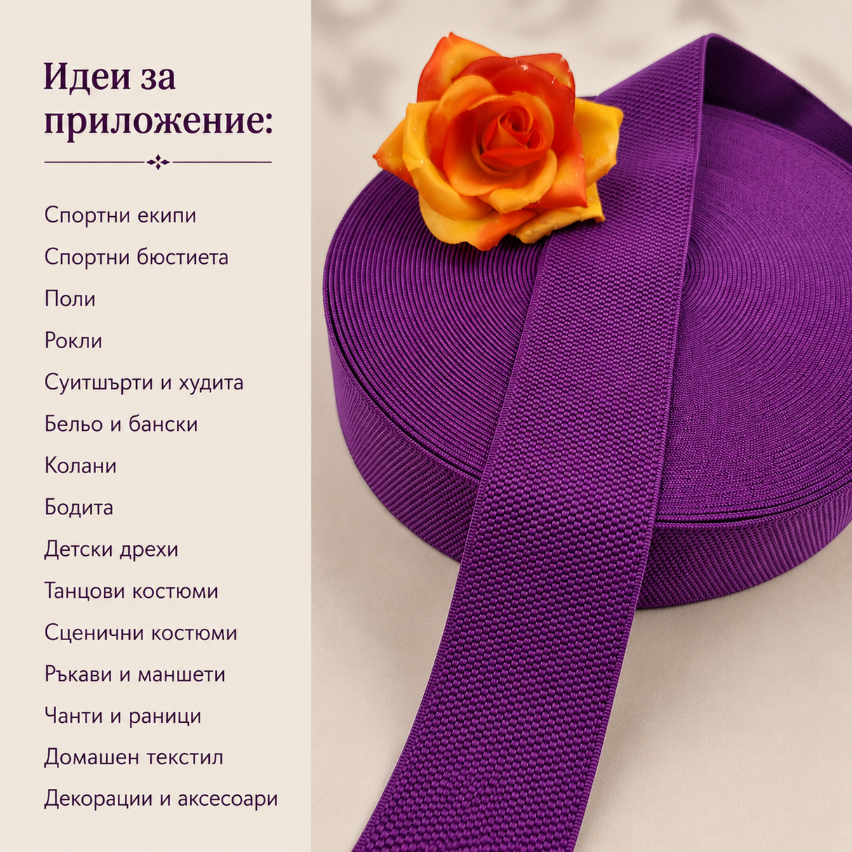 1 / 5 метра  Декоративен ластик /6см/ - Лилав       0476