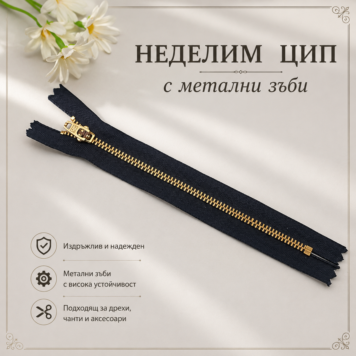 1 брой Метален неделим  цип / 18 см / - Черен    02054