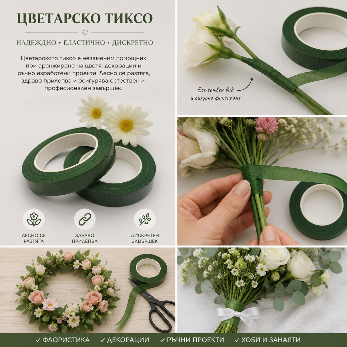 23 метра Цветарско тиксо / 12мм / - Зелено  05327