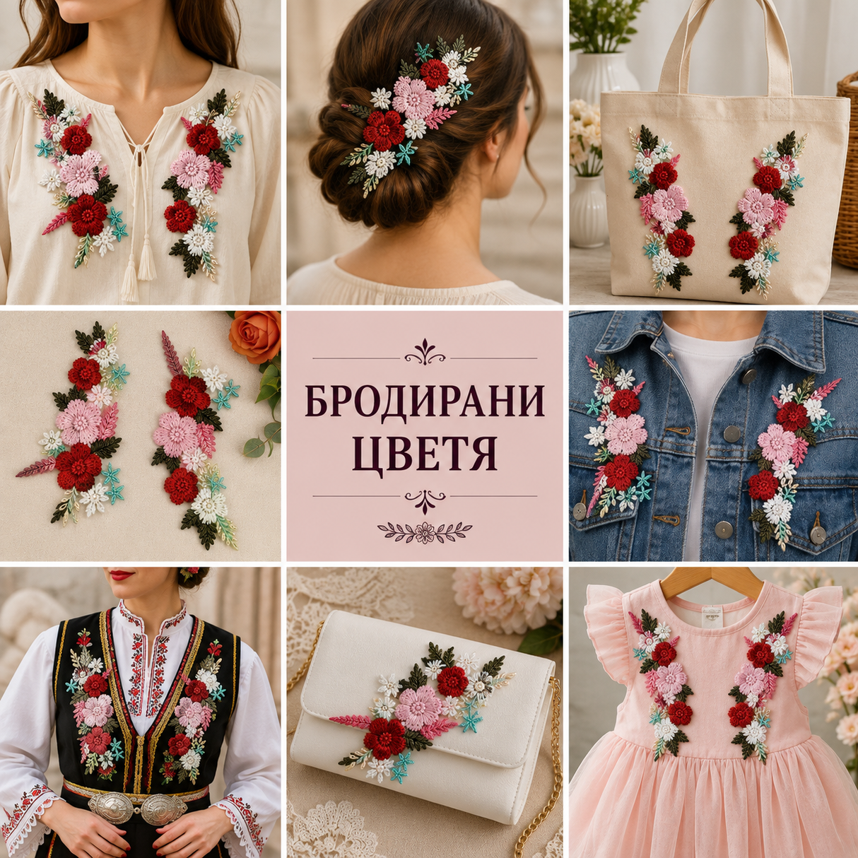 2 броя Бродирани цветя върху тюл - 19 х 9 см  03750