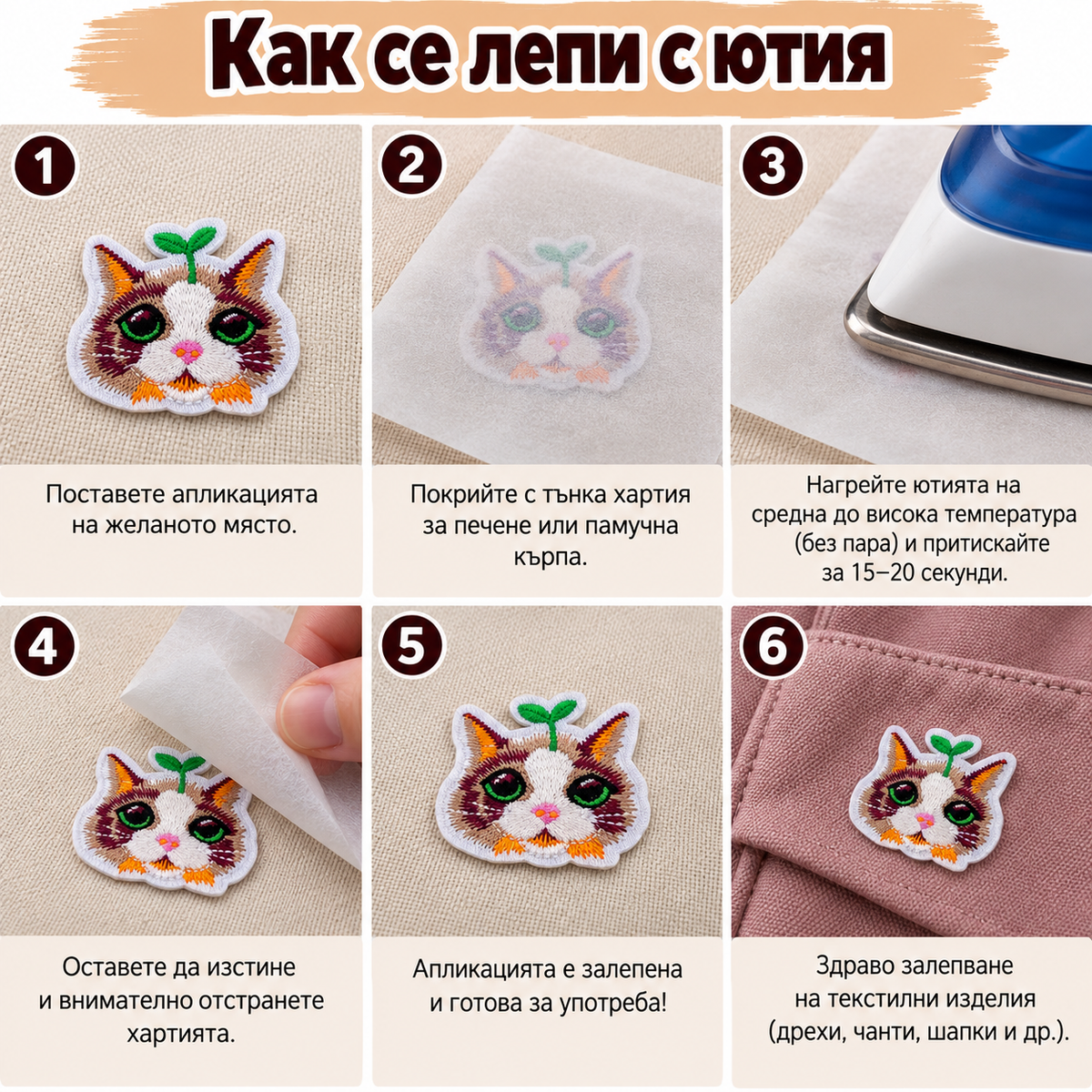 Бродирана термозалепваща апликация котка  05653