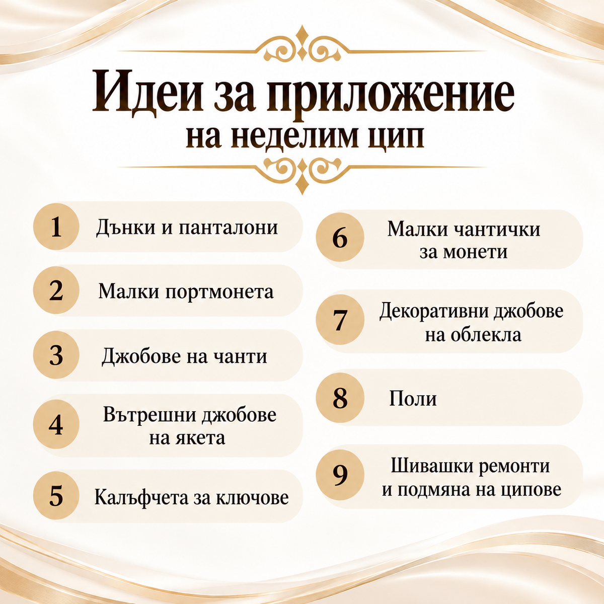 1 брой Неделим цип с метални сребристи зъби /16см/-горчица 05715