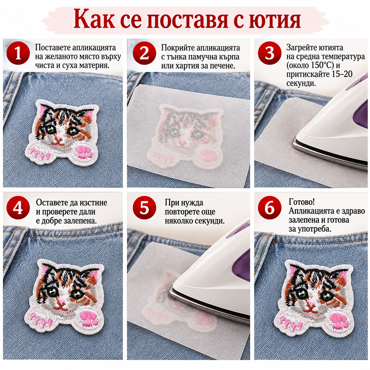 Бродирана термозалепваща апликация коте   05738