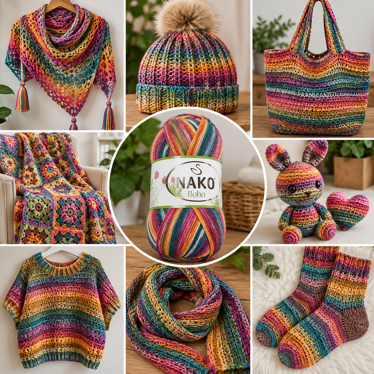 400 метра /100 грама Прежда NAKO Boho – многоцветна прежда с преливащи нюанси  05759